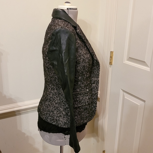 Michael Kors Tweed Wool And Faux Leather Blazer Size 2 - Picture 9 of 16